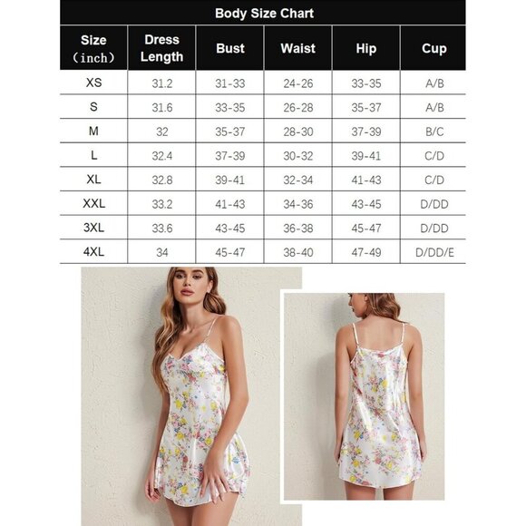 ❤️ Women White Nightgown Satin Sleepwear Mini  Slip Dress Babydoll Chemise - Picture 7 of 7